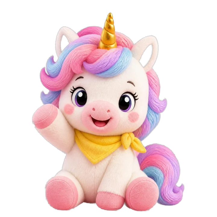 Luna, een pluchen eenhoorn met regenboogmanen